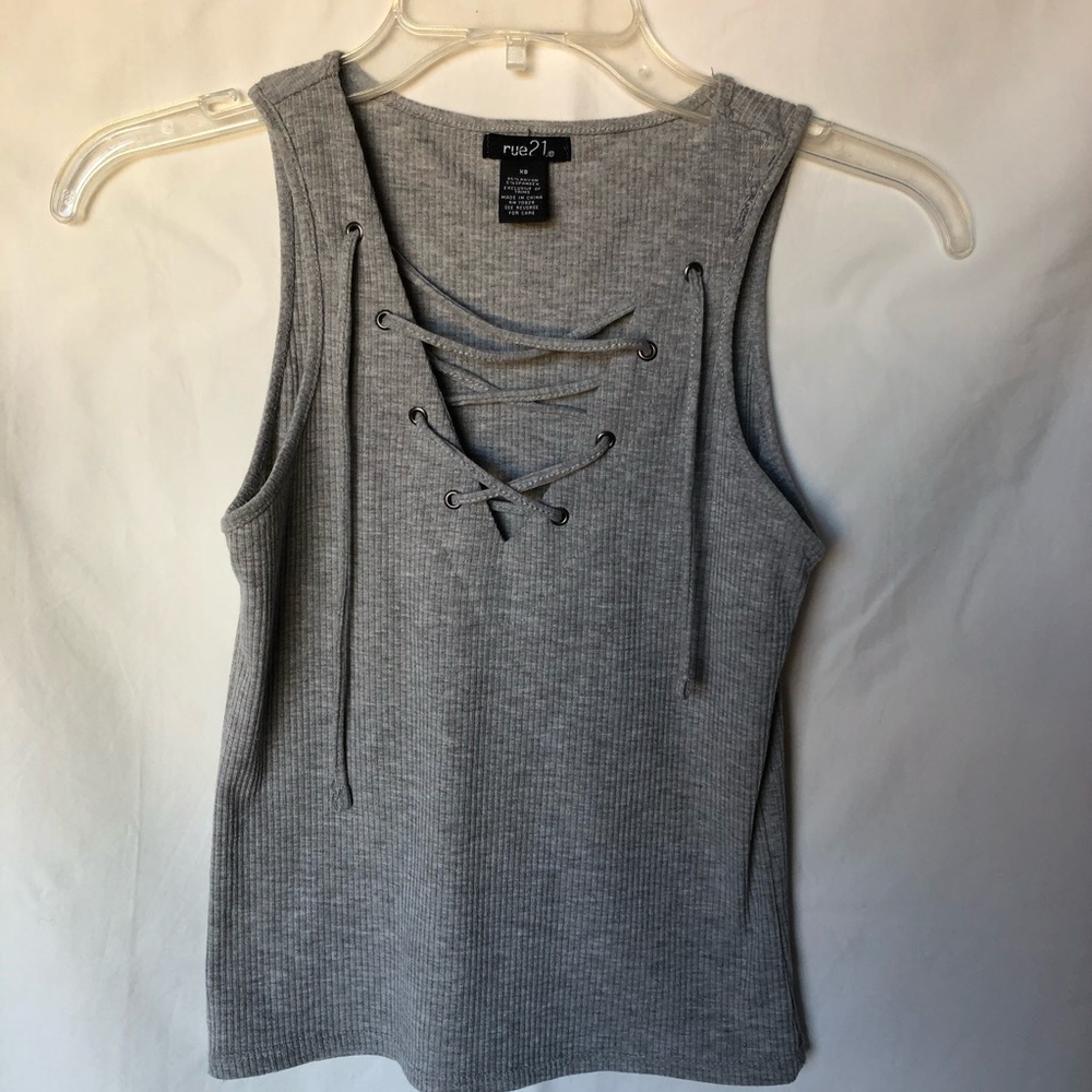 ‼️ small bundle ‼️ black and grey lace up tops